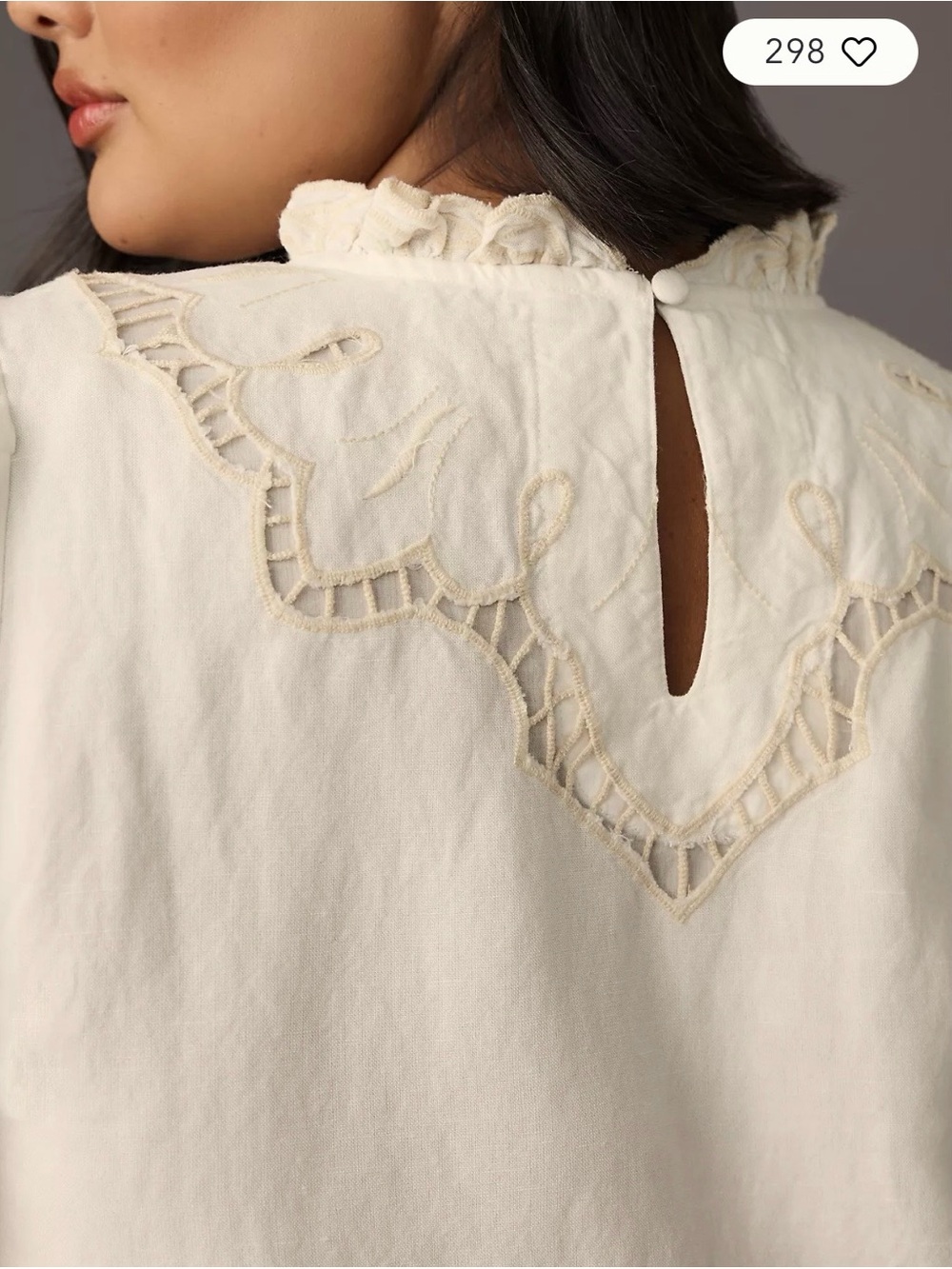 Anthropologie Lainie High Neck Ivory Lace Cutwork Long-Sleeve Blouse - Picture 5 of 11